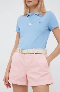 Bavlnené šortky Polo Ralph Lauren dámske, ružová farba, jednofarebné, vysoký pás #5467622
