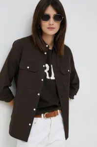 Košeľa Polo Ralph Lauren dámska, hnedá farba, regular, s klasickým golierom #7410901