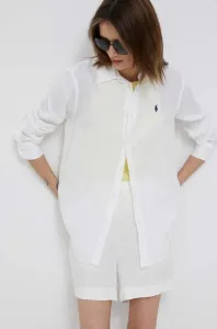 Ľanová košeľa Polo Ralph Lauren biela farba, regular, s klasickým golierom