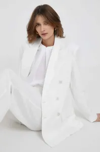 Ľanové sako Polo Ralph Lauren biela farba, dvojradové, jednofarebné #8619494