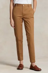Nohavice Polo Ralph Lauren dámske, béžová farba, rovné, vysoký pás #7197083