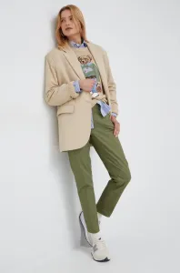 Nohavice Polo Ralph Lauren dámske, zelená farba, priliehavé, vysoký pás