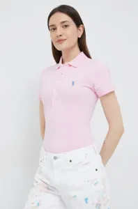Polo tričko Polo Ralph Lauren dámsky, ružová farba, s golierom #7692722