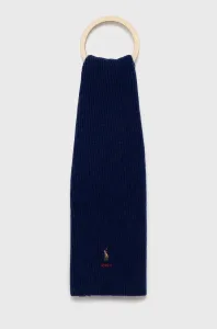 Šál s prímesou vlny Polo Ralph Lauren tmavomodrá farba, jednofarebný #184352