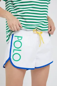 Šortky Polo Ralph Lauren dámske, biela farba, jednofarebné, stredne vysoký pás #7257516