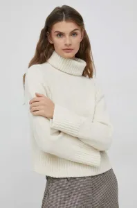 Vlnený sveter Polo Ralph Lauren Kapsuła Creamy Dreamy dámsky, béžová farba, teplý, s rolákom #6179709