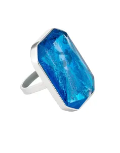 Preciosa Luxusný oceľový prsteň s ručne mačkaným kameňom českého krištáľu Preciosa Ocean Aqua 7446 67 57 mm