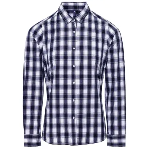 Premier Workwear Dámska bavlnená károvaná košeľa - Biela / tmavomodrá | XS