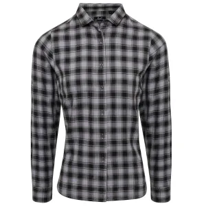 Premier Workwear Dámska bavlnená károvaná košeľa - Oceľovo šedá / čierna | XL