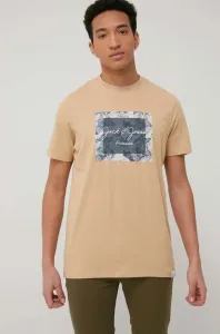 Bavlnené tričko Premium by Jack&Jones béžová farba, s potlačou #212425