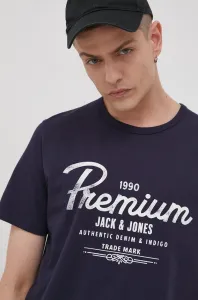 Bavlnené tričko Premium by Jack&Jones tmavomodrá farba, jednofarebné