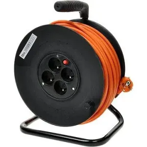PremiumCord predlžovací kábel 230 V 25 m bubon, 4× zásuvka, oranžový