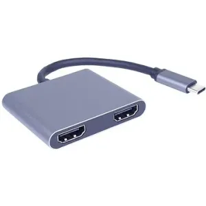 PremiumCord MST adaptér USB-C na 2× HDMI, USB3.0, PD, rozlíšenie 4K a FULL HD 1080p