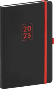 Týždenný diár Nox 2023, čierny / červený, 15 × 21 cm