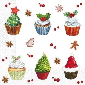 PROCOS Vianočné papierové obrúsky 33x33cm 3vrstvové cupcakes