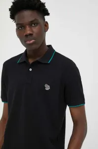 Bavlnené polo tričko PS Paul Smith čierna farba, s nášivkou