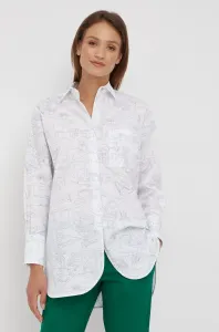 Bavlnená košeľa PS Paul Smith dámska, biela farba, voľný strih, s klasickým golierom #8588758