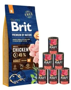 BRIT Premium By Nature Adult Medium M 15 kg + mokré krmivo s hovädzím mäsom 6x400 g