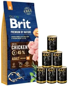 BRIT Premium By Nature Adult Medium M 15 kg + mokré krmivo s hydinou 6x1240 g