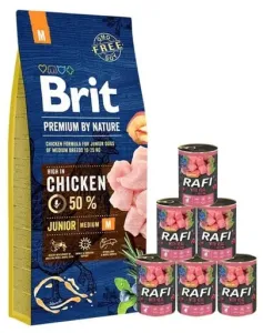 BRIT Premium By Nature Junior Medium M 15 kg + mokré teľacie krmivo 6x400 g