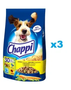 CHAPPI Suché krmivo s hydinou 3x2,7 kg pre dospelé psy