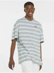 White and Grey Men's Striped Oversize T-Shirt Puma - Mens #673961