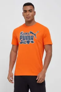 Bavlnené tričko Puma oranžová farba, s potlačou