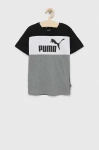 Detské bavlnené tričko Puma ESS Block Tee B šedá farba, vzorované
