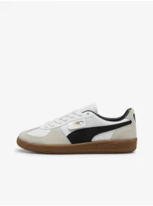 Beige and white men's leather sneakers Puma Palermo Lth - Men's #8559471