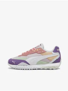 Women's white and purple sneakers with leather details Puma Blktop Rider - Women