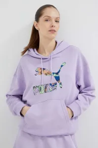 Mikina Puma dámska, fialová farba, s kapucňou, s potlačou