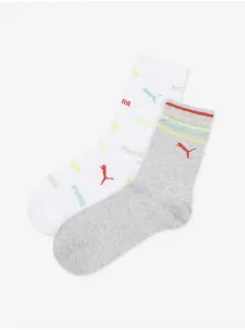 Sada dvoch párov dievčenských ponožiek v šedej a bielej farbe Puma Logo Aop Sock #607776