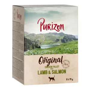 Purizon kapsičky, 6 x 70 / 85 g - 15 % zľava - kuracie filety s jahňacím a lososom  Adult 6 x 70 g