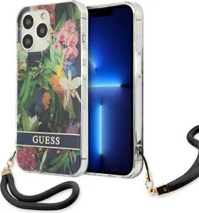 Guess case for iPhone 13 Pro 6,1" GUHCP13LHFLSB blue hard case Flower Strap