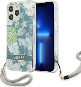 Guess case for iPhone 13 Pro Max 6,7" GUHCP13XHFLSN green hard case Flower Strap