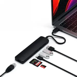 Satechi Slim Multiport USB-C (USB-C PD, 2x USB-A, HDMI 4K, Ethernet, card reader micro/SD) Black