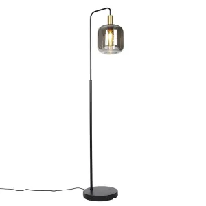 Dizajnová stojaca lampa čierna so zlatom a dymovým sklom - Zuzanna