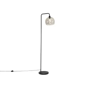 Moderná stojaca lampa čierna s dymovým tienidlom - Maly