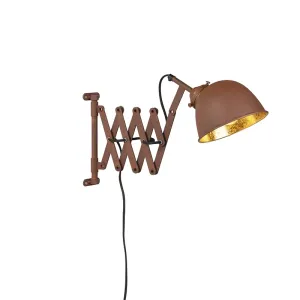 Priemyselná nástenná lampa hnedá so zlatom nastaviteľná - Nožnice