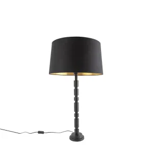 Stolová lampa v štýle art deco čierna s bavlneným tienidlom 45 cm - Torre