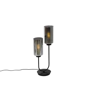 Stolná lampa Art Deco čierna s dymovým sklom 2-svetlo - Laura