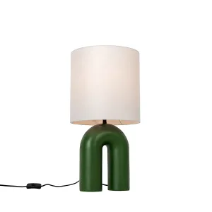Dizajnová stolná lampa zelená s bielym ľanovým tienidlom - Lotti