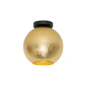Dizajnové stropné svietidlo čierne so zlatým sklom - Bert