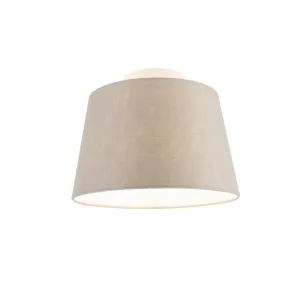 Stropná lampa s ľanovým tienidlom taupe 25 cm - biela Combi