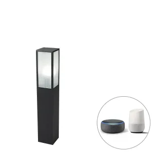 Inteligentné stojace vonkajšie svietidlo čierne s rebrovaným sklom 80 cm vrátane WiFi A60 - Charlois