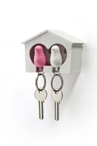 Nástenný držiak s kľúčenkami Qualy Duo Sparrow, biela búdka / biela + ružová kľúčenka