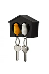 Nástenný držiak s kľúčenkami Qualy Duo Sparrow, hnedá búdka/ biela + oranžová kľúčenka