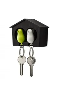 Nástenný držiak s kľúčenkami Qualy Duo Sparrow, hnedá búdka/ biela + zelená kľúčenka