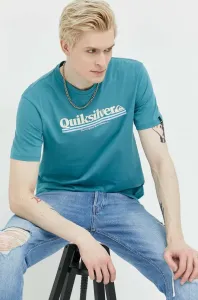 Bavlnené tričko Quiksilver tyrkysová farba, s potlačou #7505100