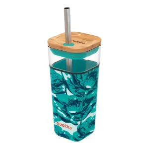 QUOKKA - Cube, Sklenený pohár so silikónovým povrchom WATER FLOWERS, 540ml, 40060